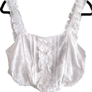 Iky & Me | White Tie-Back Boho Peasant/Milk-Maid Crop Top